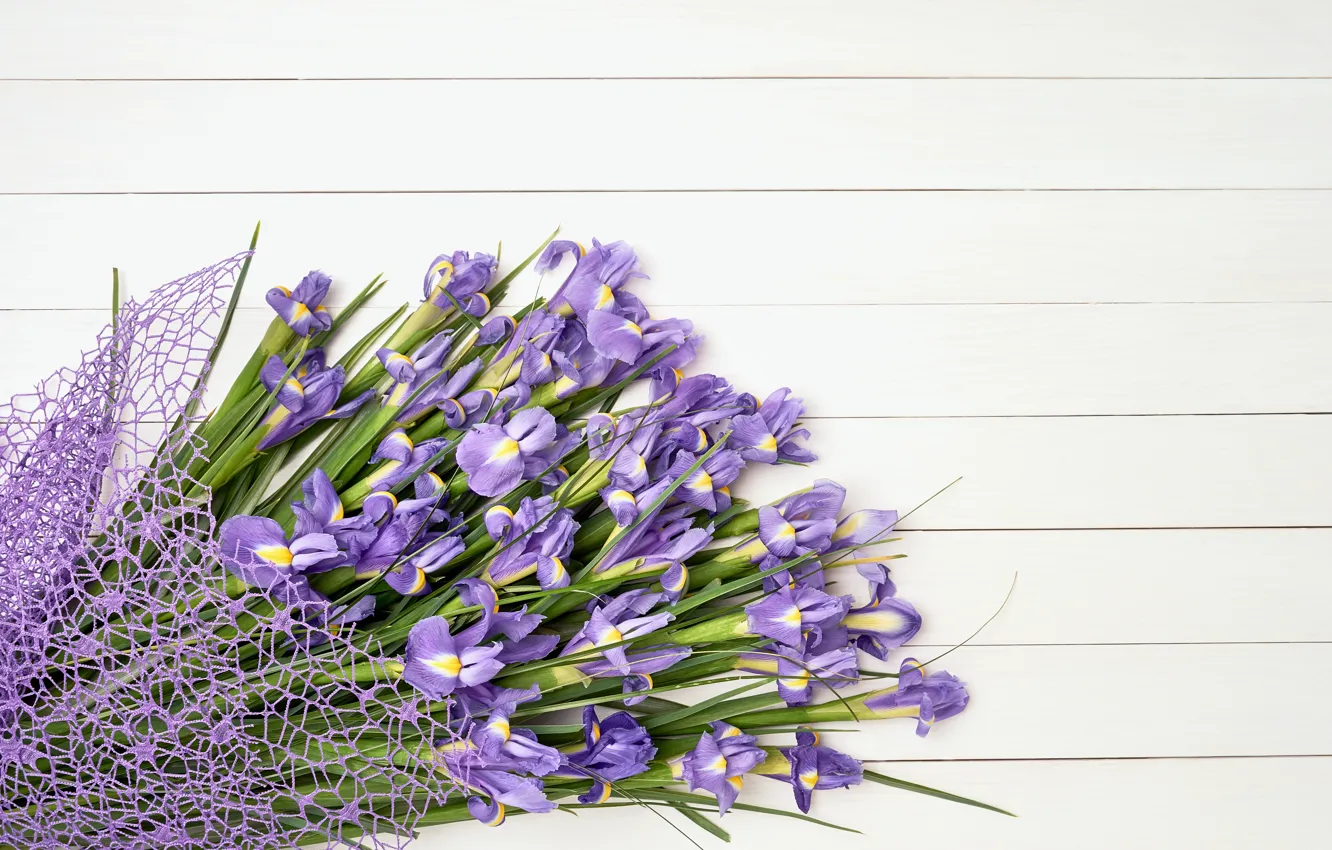 Photo wallpaper flowers, bouquet, irises, flowers, purple, iris