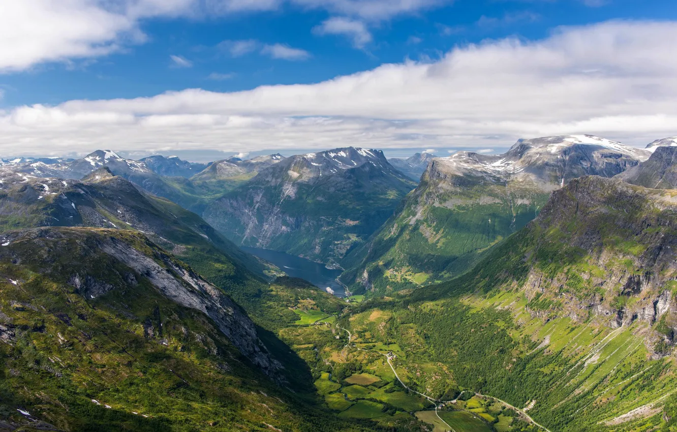 Photo wallpaper the sky, clouds, mountains, Norway, the fjord