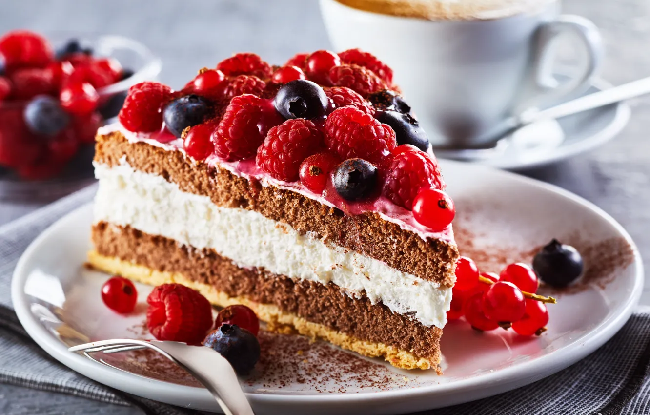 Photo wallpaper berries, cream, cakes, cake