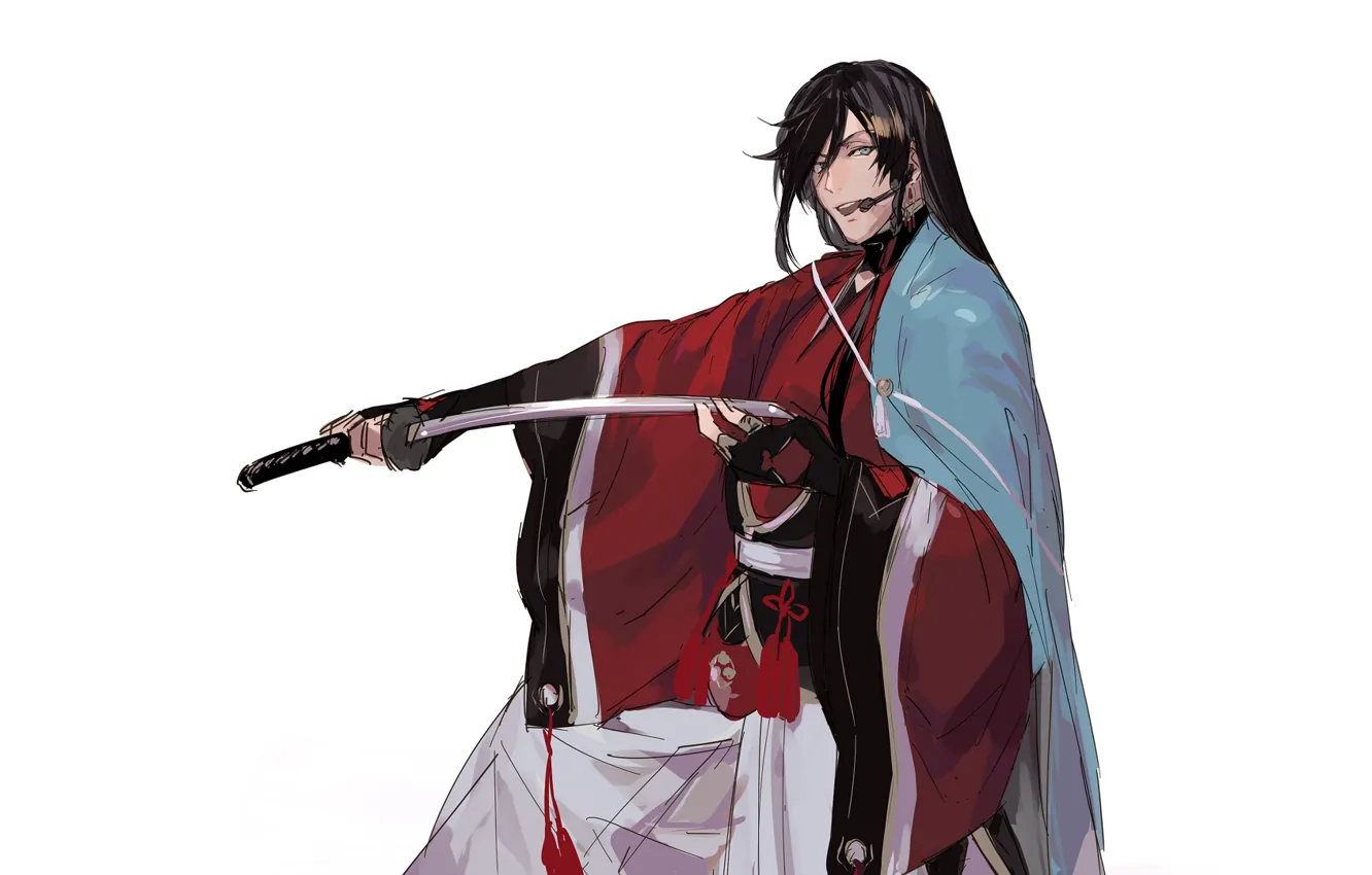 Photo wallpaper look, sword, katana, samurai, microphone, guy, Touken Ranbu, Dance of swords