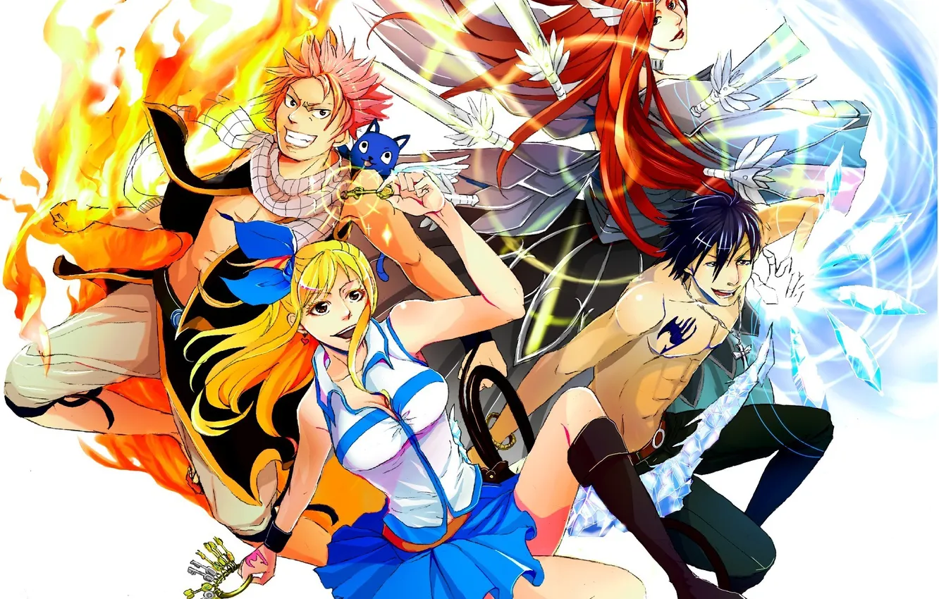 Photo wallpaper art, grey, Hostpay, Natsu, Lucy, Elsa