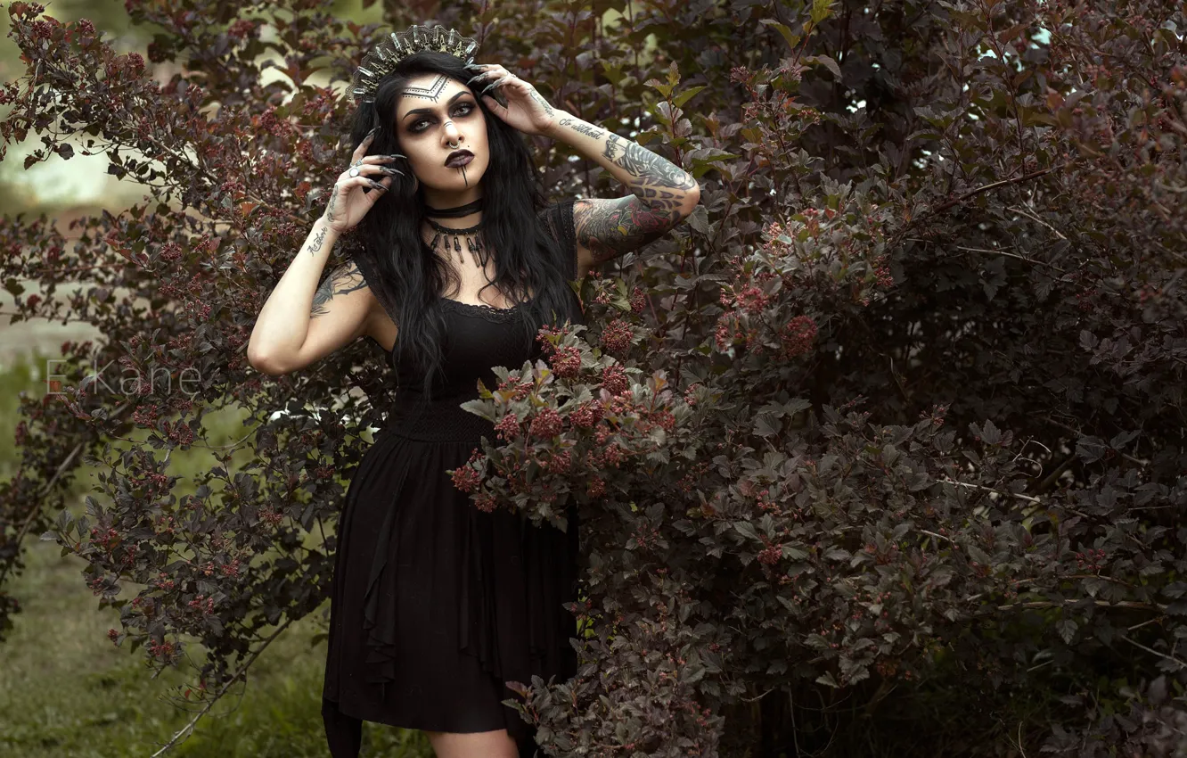 Photo wallpaper look, decoration, branches, pose, model, portrait, makeup, figure