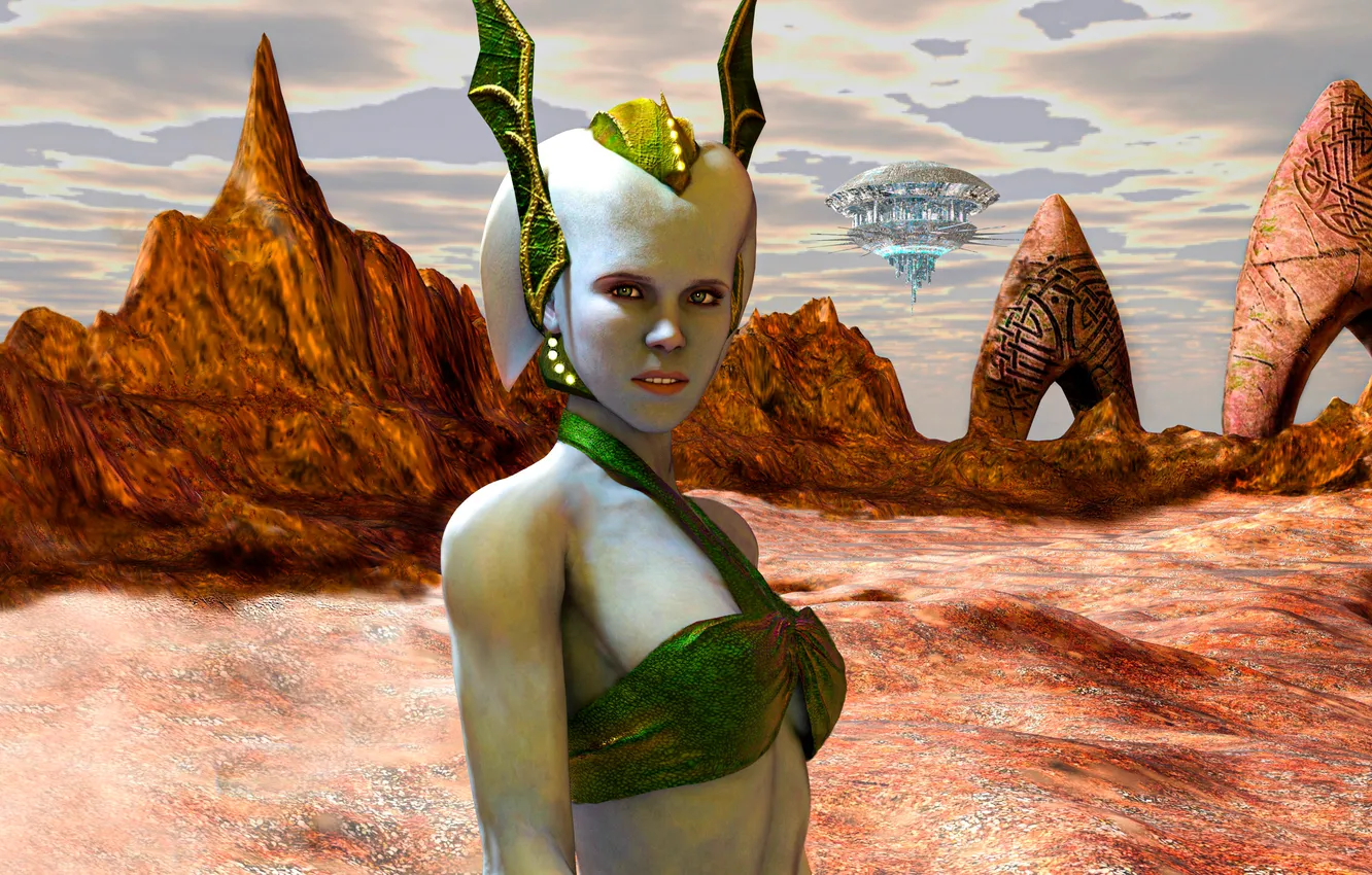 Photo wallpaper rendering, fiction, alien, horns, alien