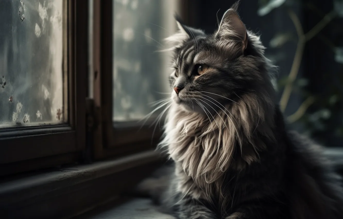 Photo wallpaper cat, cat, look, light, grey, portrait, fluffy, window