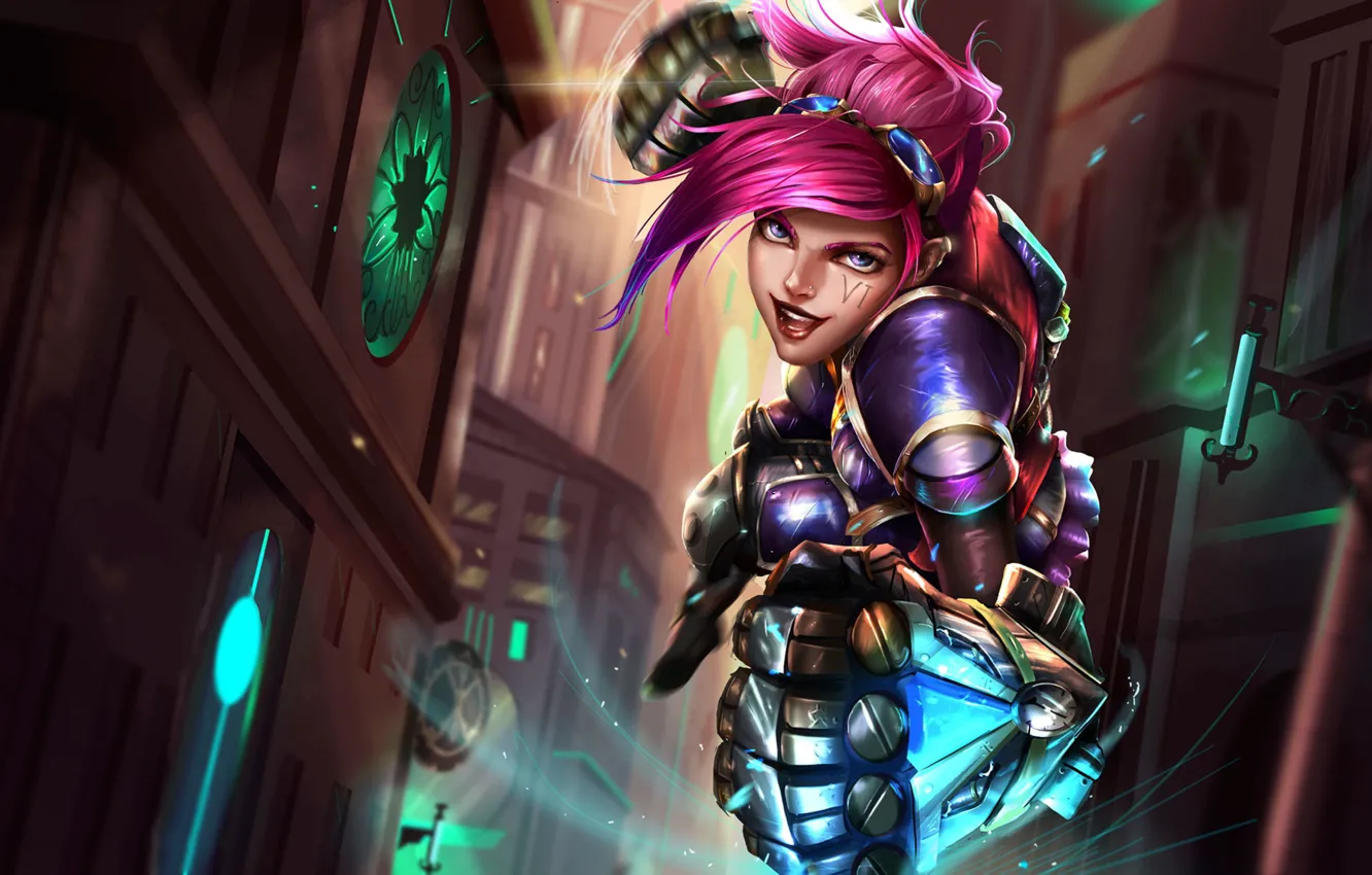 Photo wallpaper smile, weapons, the game, armor, game, character, beautiful girl, open doors