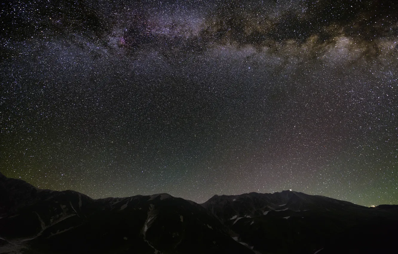 Photo wallpaper space, stars, mountains, The Milky Way, mystery