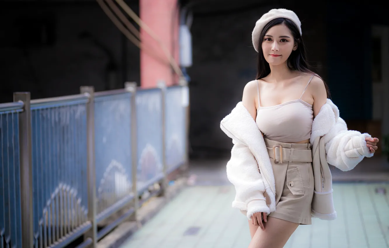 Photo wallpaper look, sexy, model, skirt, portrait, makeup, figure, brunette