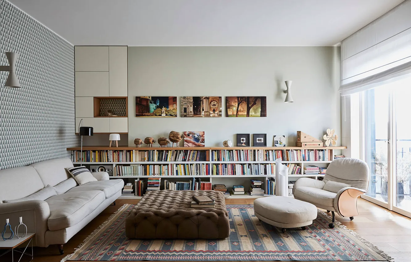 Photo wallpaper room, Private Apartment in Milano, interior, living room, library