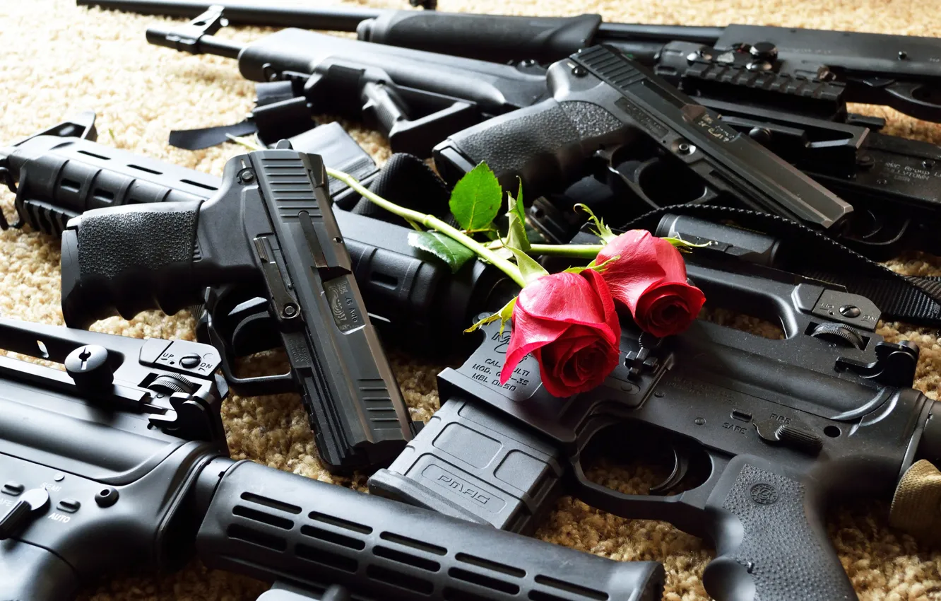 Photo wallpaper weapons, guns, roses, rifle, assault