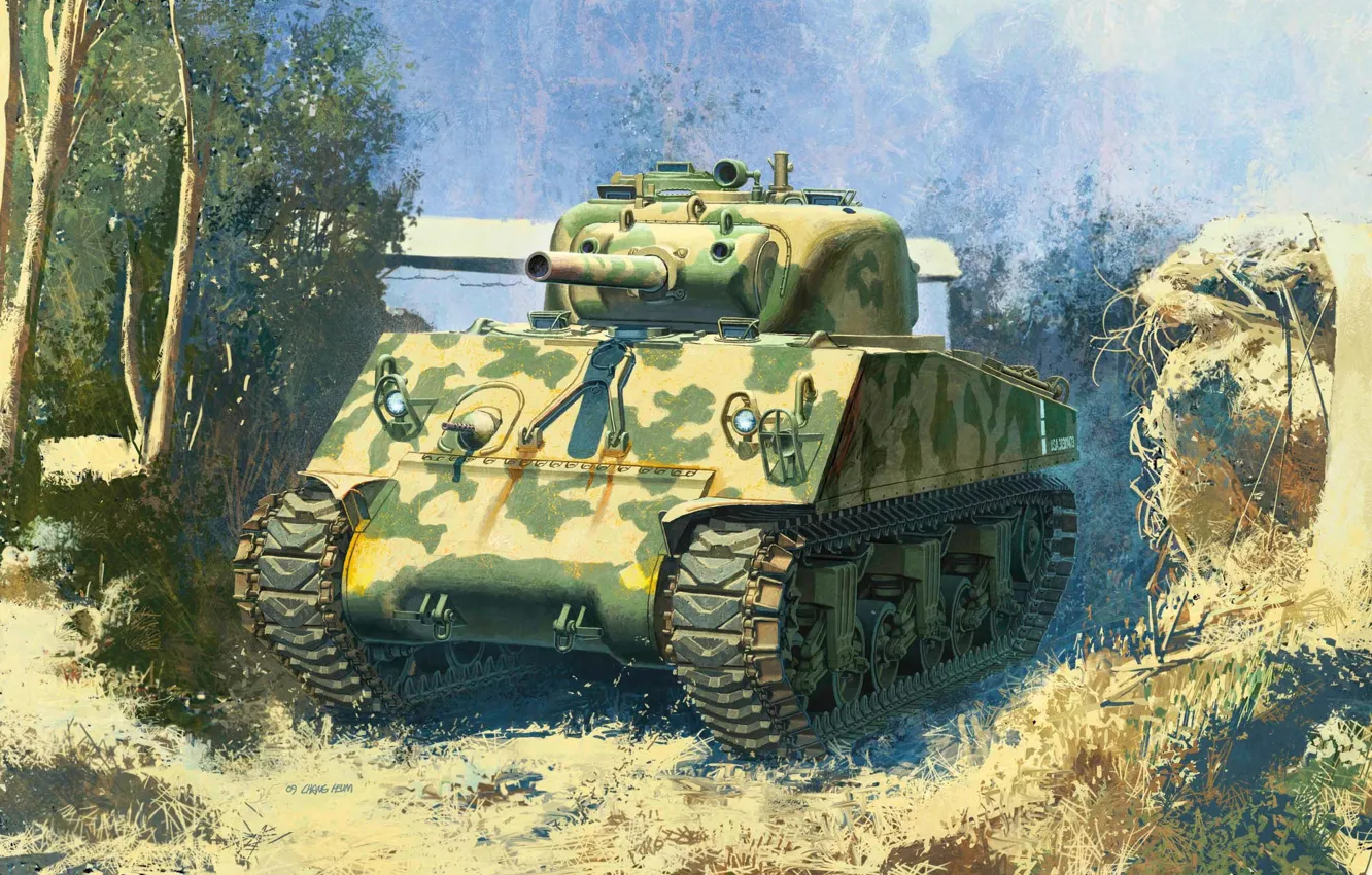 Photo wallpaper tank, USA, average, Sherman, WW2., the Pacific, howitzer, 105 mm