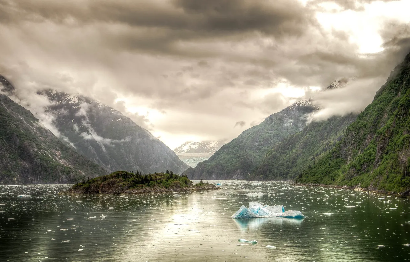 Photo wallpaper ice, water, mountains, ate, Alaska, USA, the fjord, Tracy-Arm