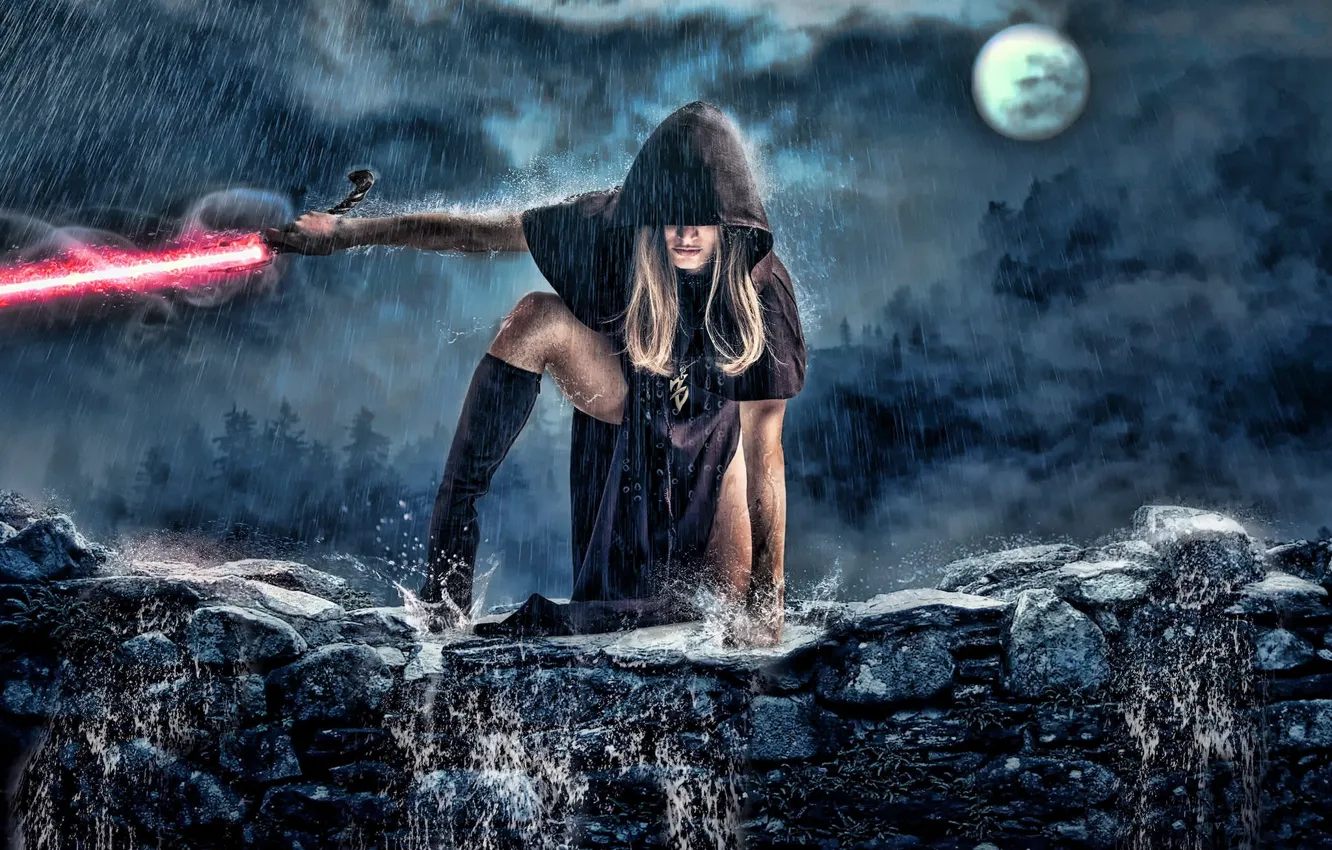Photo wallpaper night, rain, Star Wars, Star wars, rain, night, Girl Sith, the girl Sith