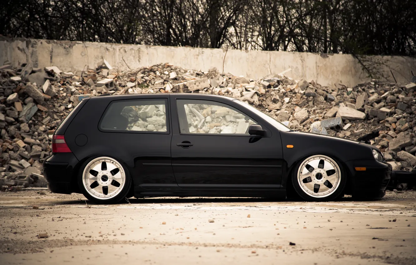 Photo wallpaper black, tuning, volkswagen, profile, black, Golf, golf, Volkswagen