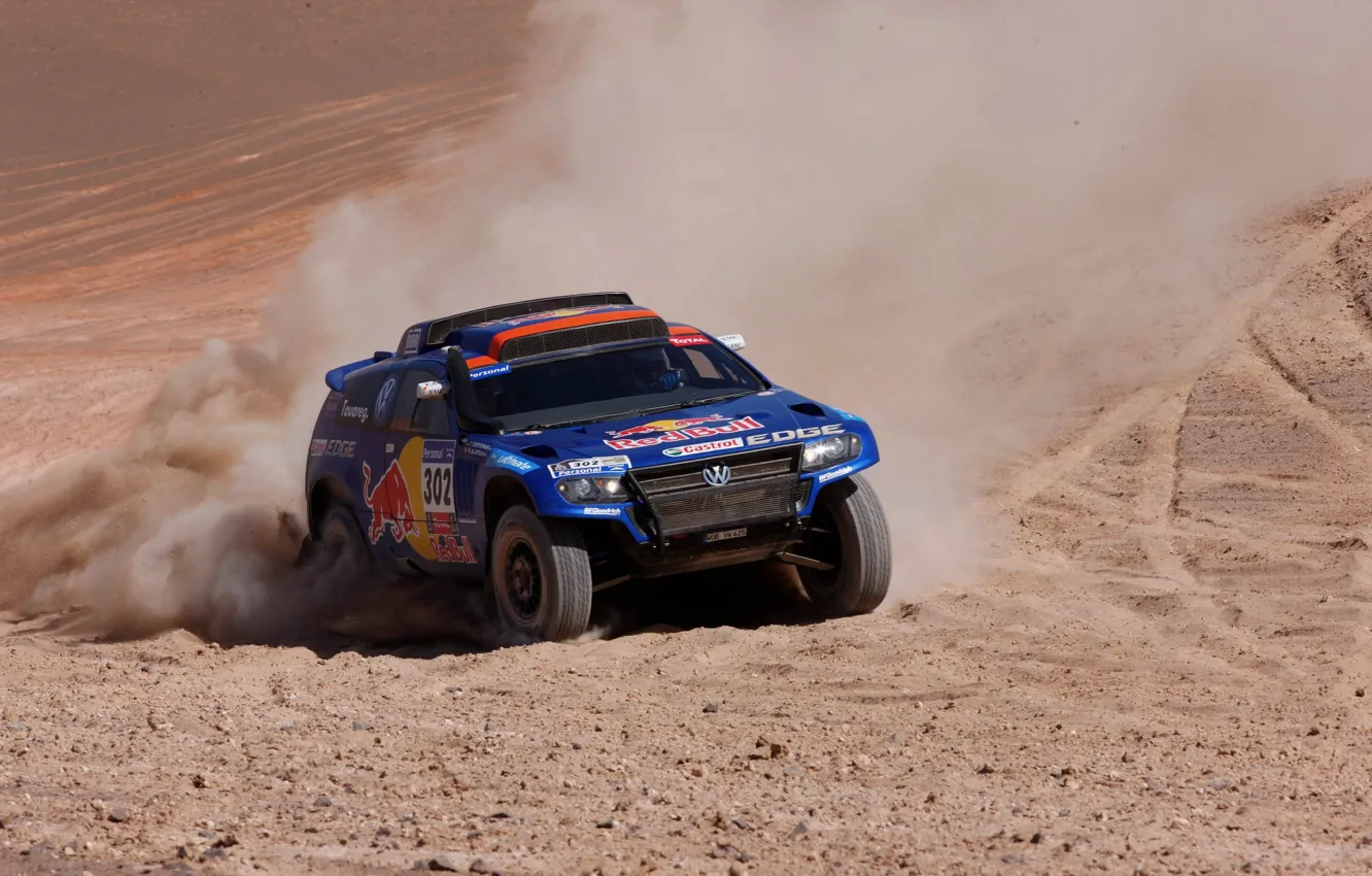 Photo wallpaper Blue, Sport, Volkswagen, The hood, Jeep, Red Bull, Touareg, Rally
