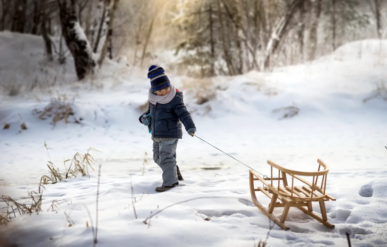 Zima Boy Wallpaper winter, boy, sled for mobile and desktop, section настроения ...