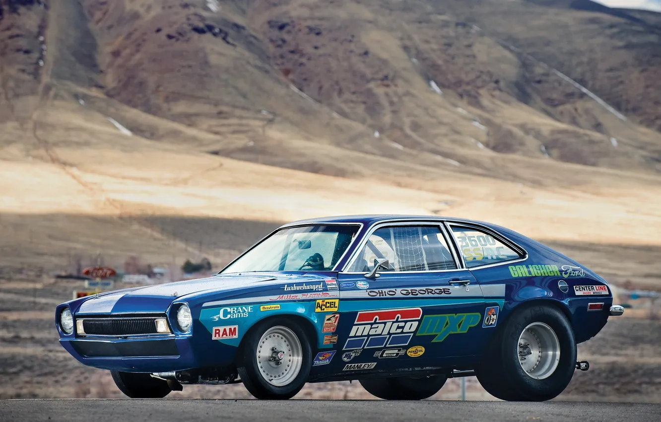 Photo wallpaper machine, mountains, ford, dragster, pinto