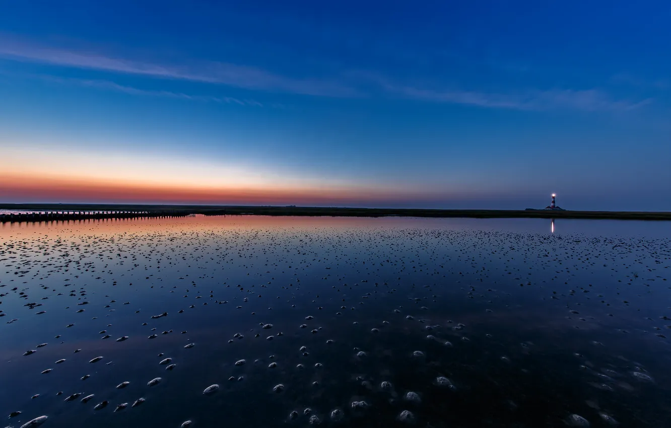 Photo wallpaper sea, the sky, lighthouse, the evening, tide