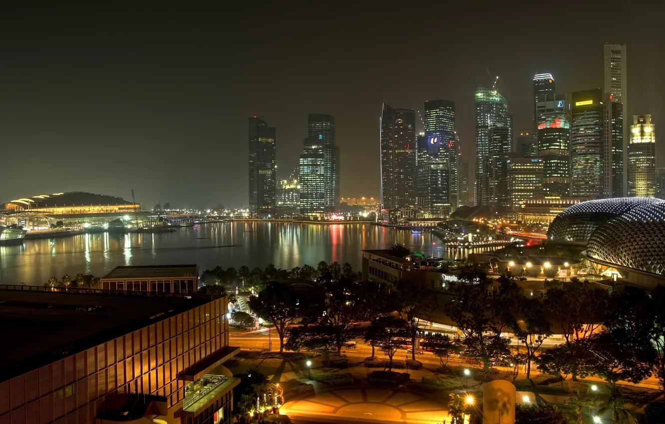 Photo wallpaper road, lights, street, the evening, Singapore