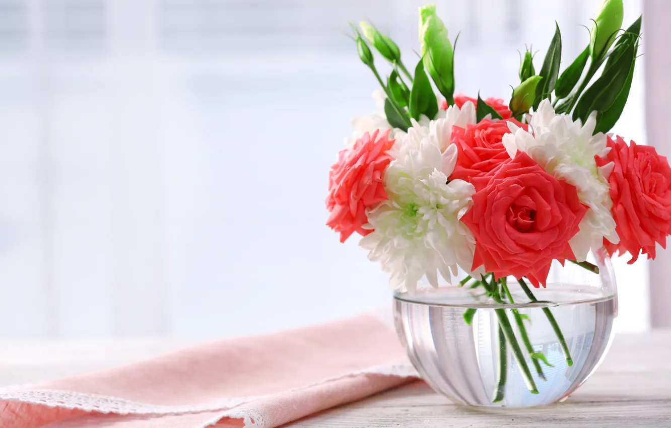 Photo wallpaper roses, bouquet, chrysanthemum, bouquet