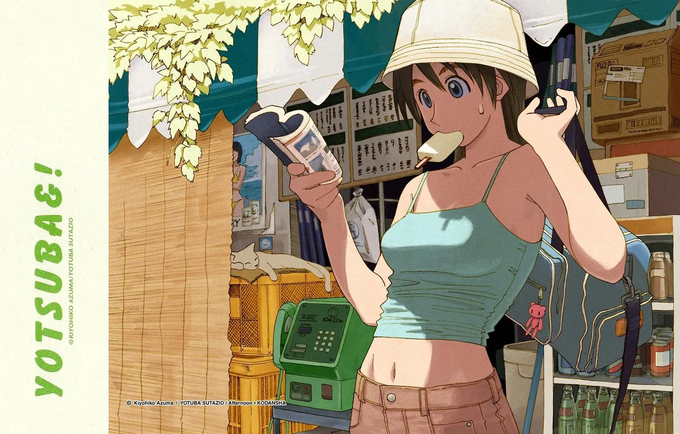 Photo wallpaper bottle, topic, bag, box, hot summer, Panama, white kitten, Yotsubato