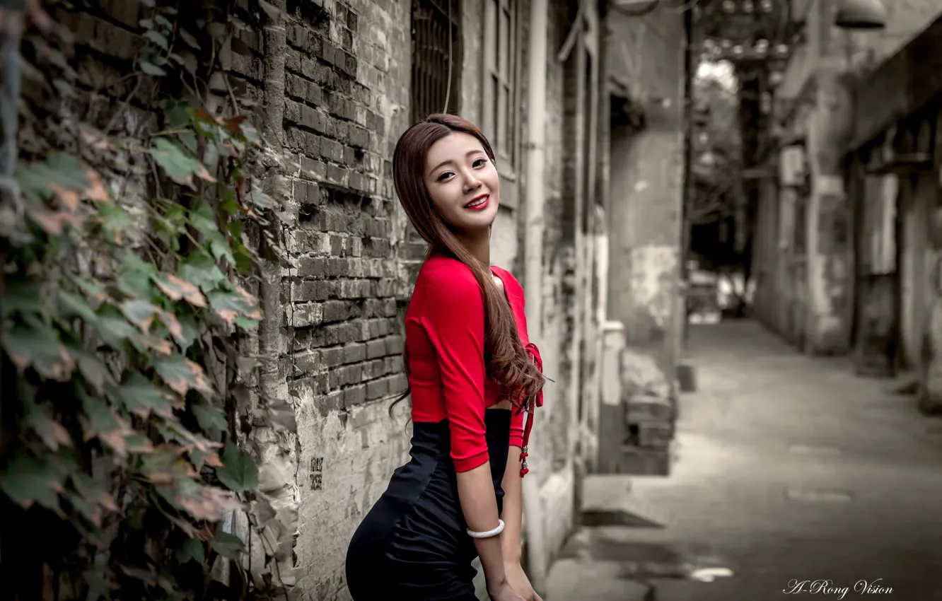 Photo wallpaper look, pose, background, model, skirt, portrait, home, makeup