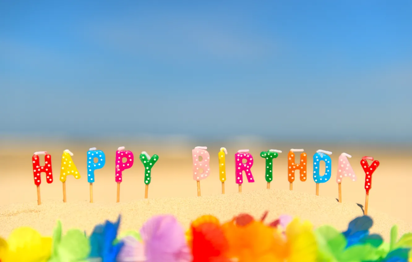 Photo wallpaper sand, birthday, holiday, candles