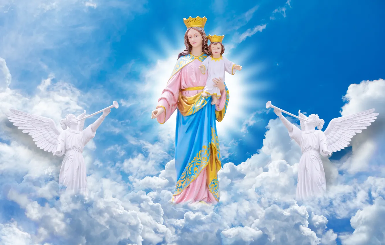 Photo wallpaper clouds, angels, baby, Holy