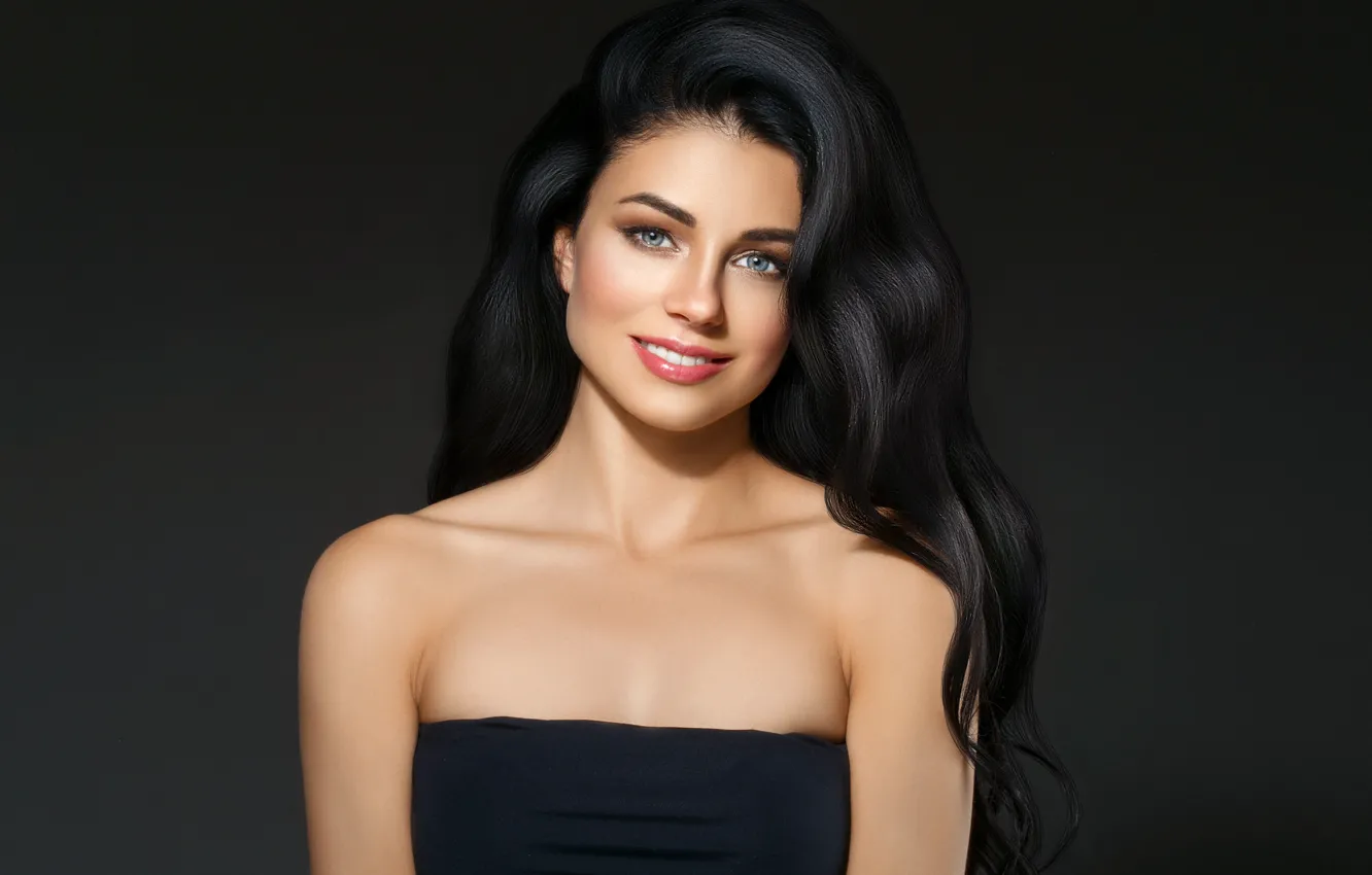 Photo wallpaper look, girl, face, smile, model, hairstyle, blue eyes, photoshoot