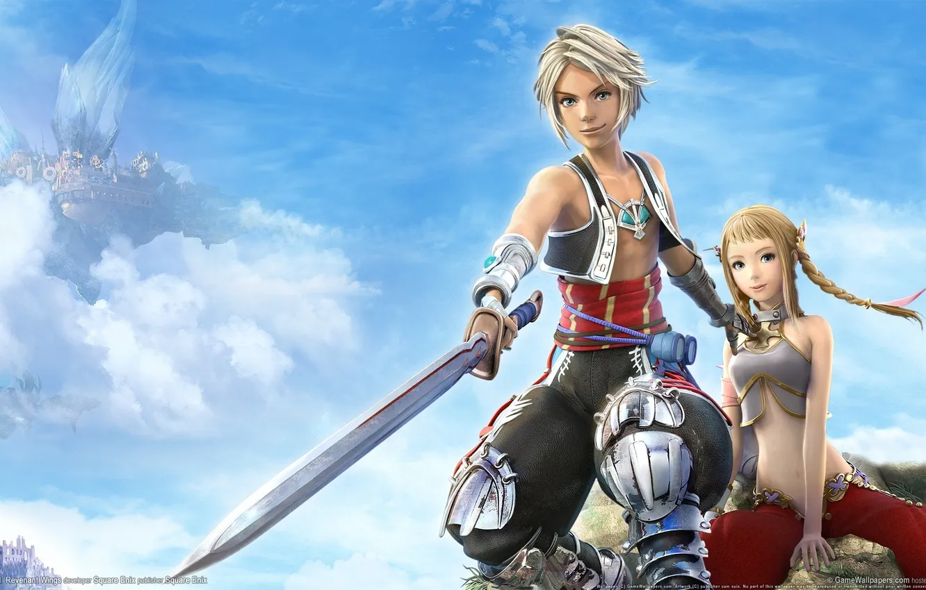 Photo wallpaper girl, the city, stones, ship, sword, guy, Final Fantasy