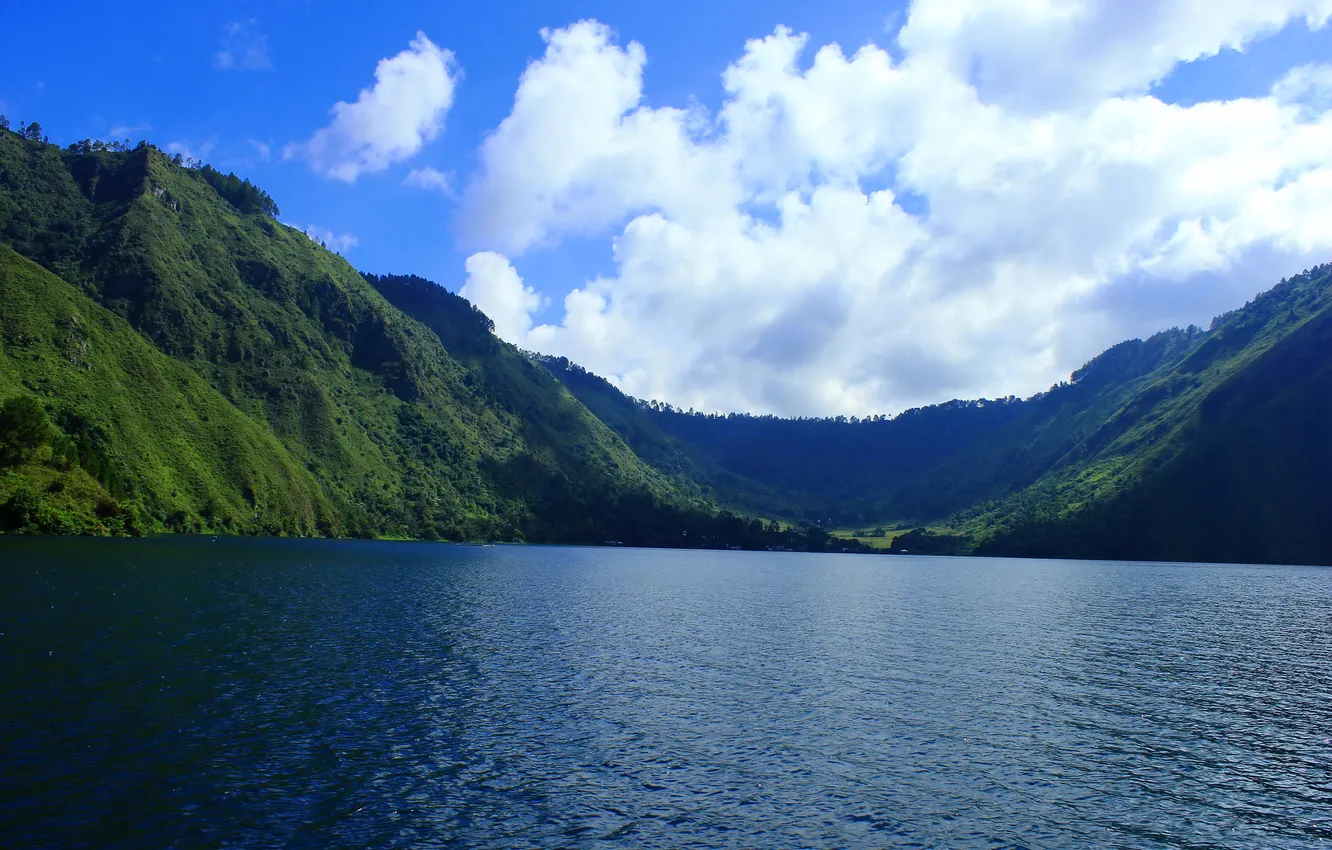 Photo wallpaper mountains, lake, Indonesia, Sumatra, Lake Toba