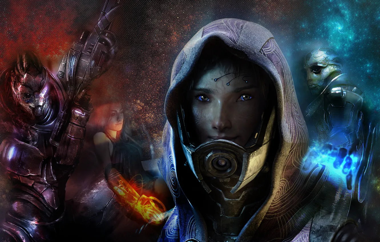 Photo wallpaper collage, mass effect, miranda lawson, Thane Krios, garrus vakarian, tali zorah