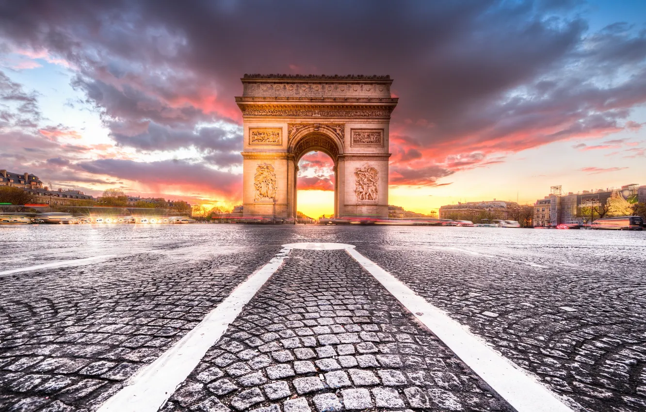 Photo wallpaper sunset, the city, Paris