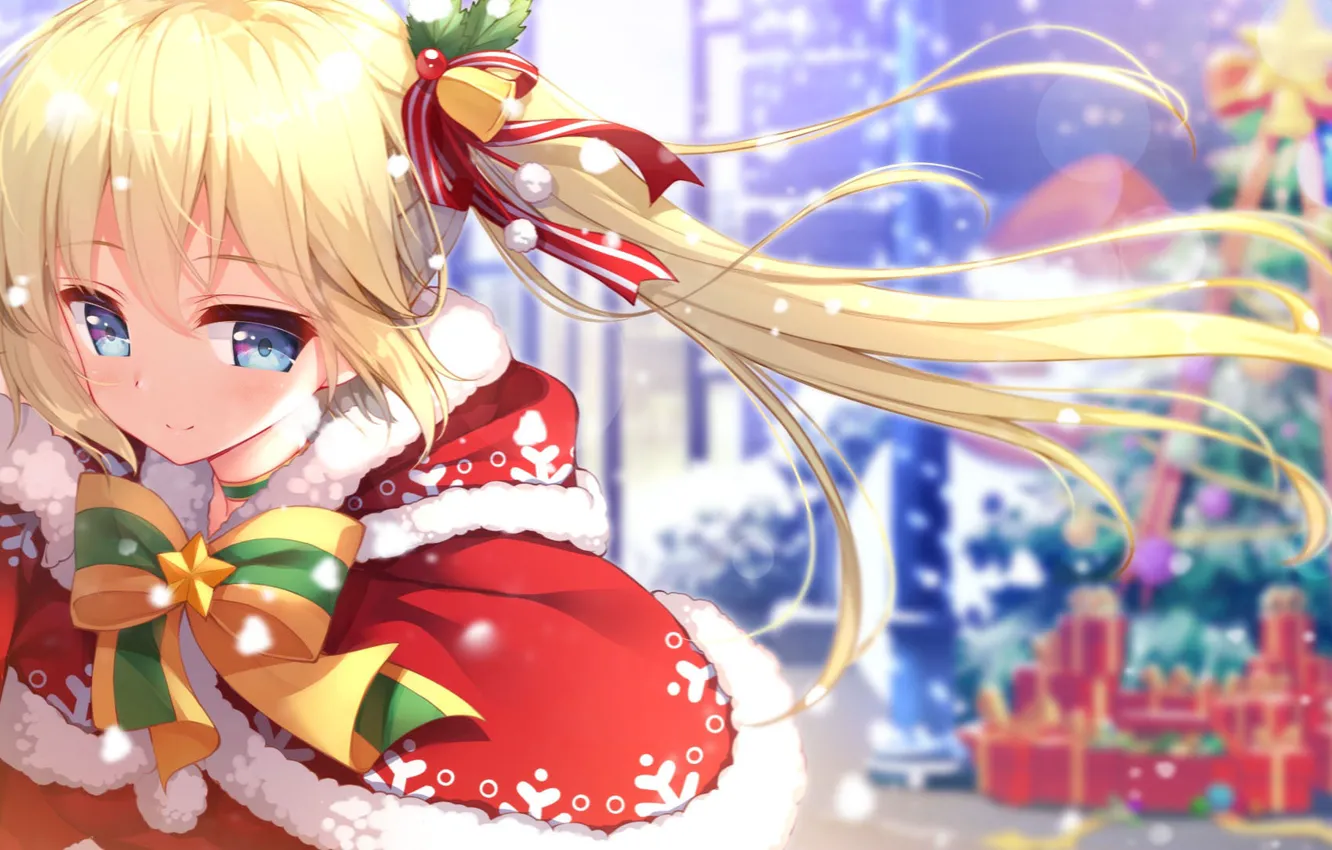 Photo wallpaper girl, gift, tree, Christmas