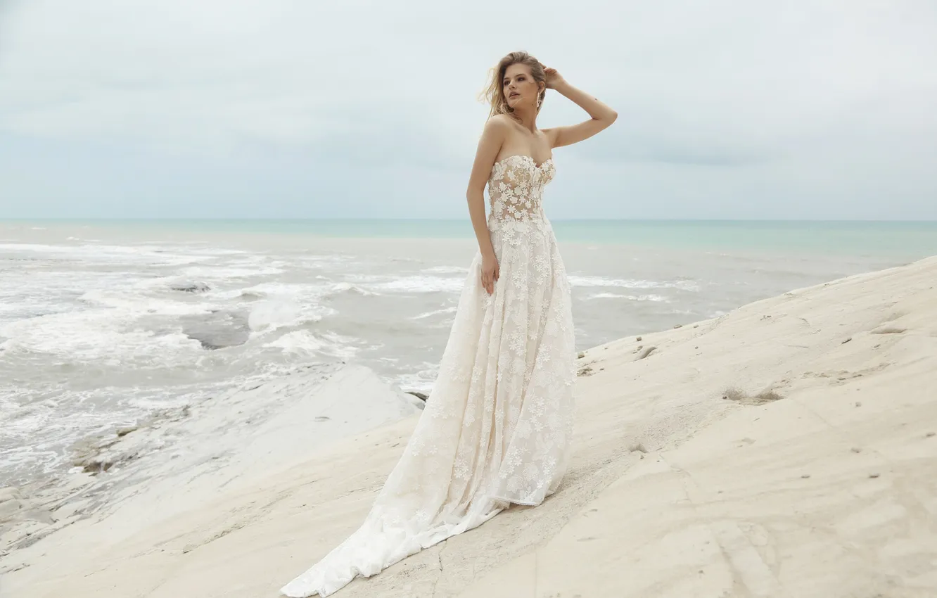 Photo wallpaper girl, dress, beautiful, model, wedding, cute, posing, long-haired