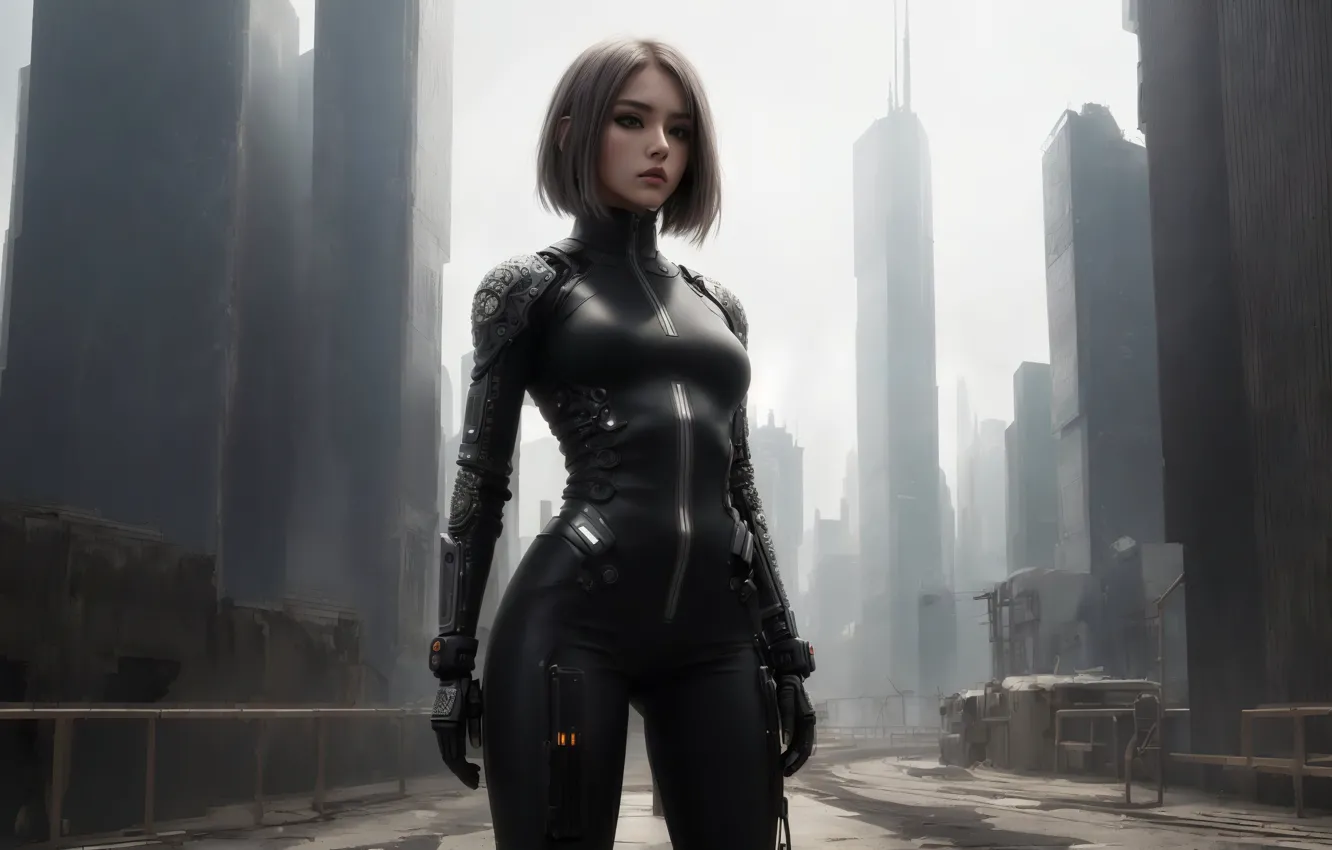 Photo wallpaper girl, fantasy, art, digital art, fantasy art, black clothes, fantasy girl, Cyberpunk