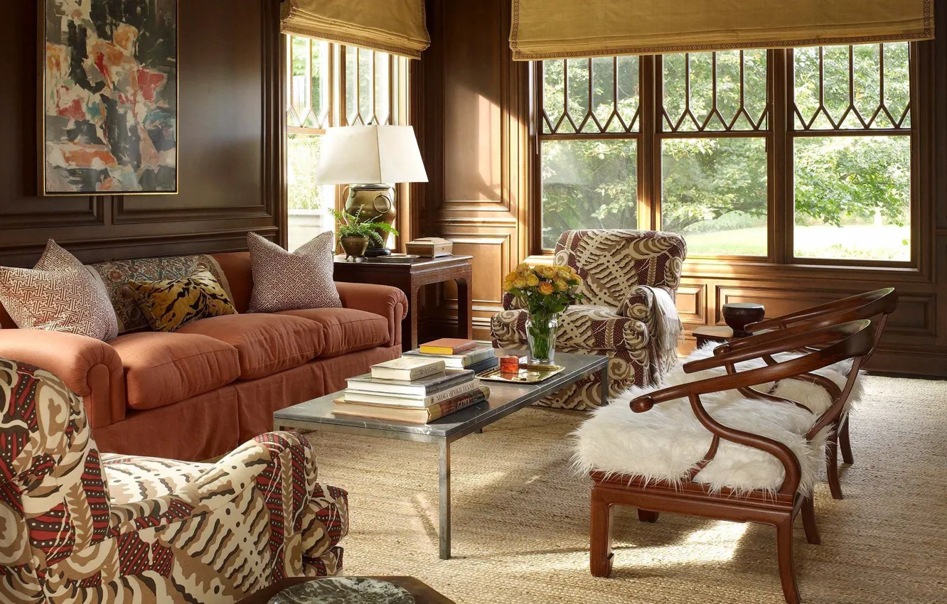 Photo wallpaper design, room, interior, living room, English style