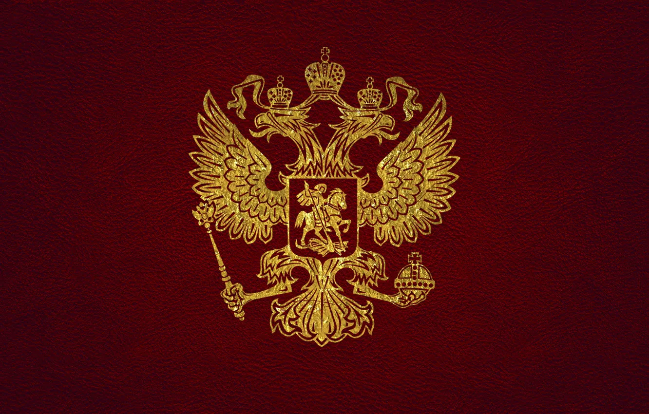 Photo wallpaper leather, gold, coat of arms, Russia, red, coat of arms of Russia