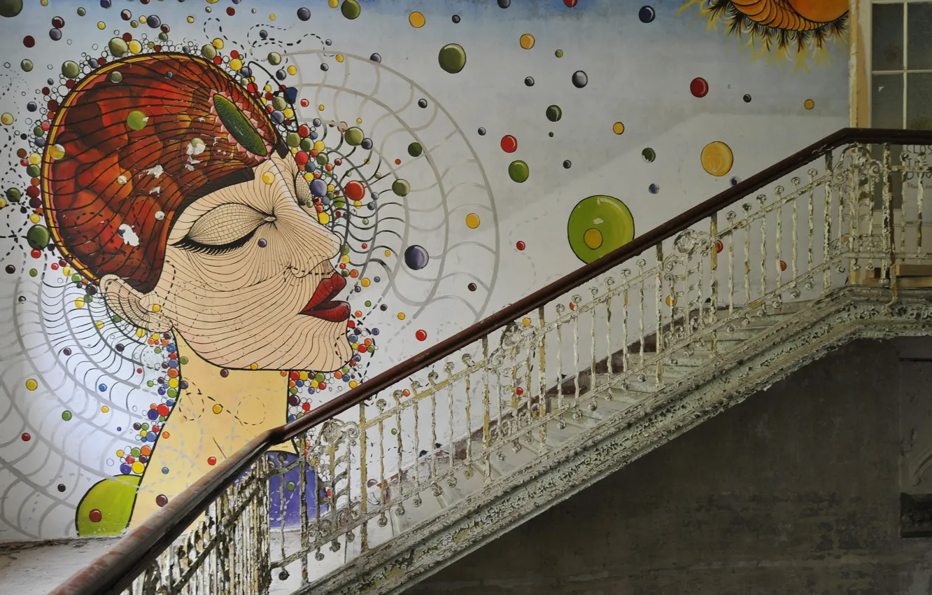 Photo wallpaper background, wall, ladder