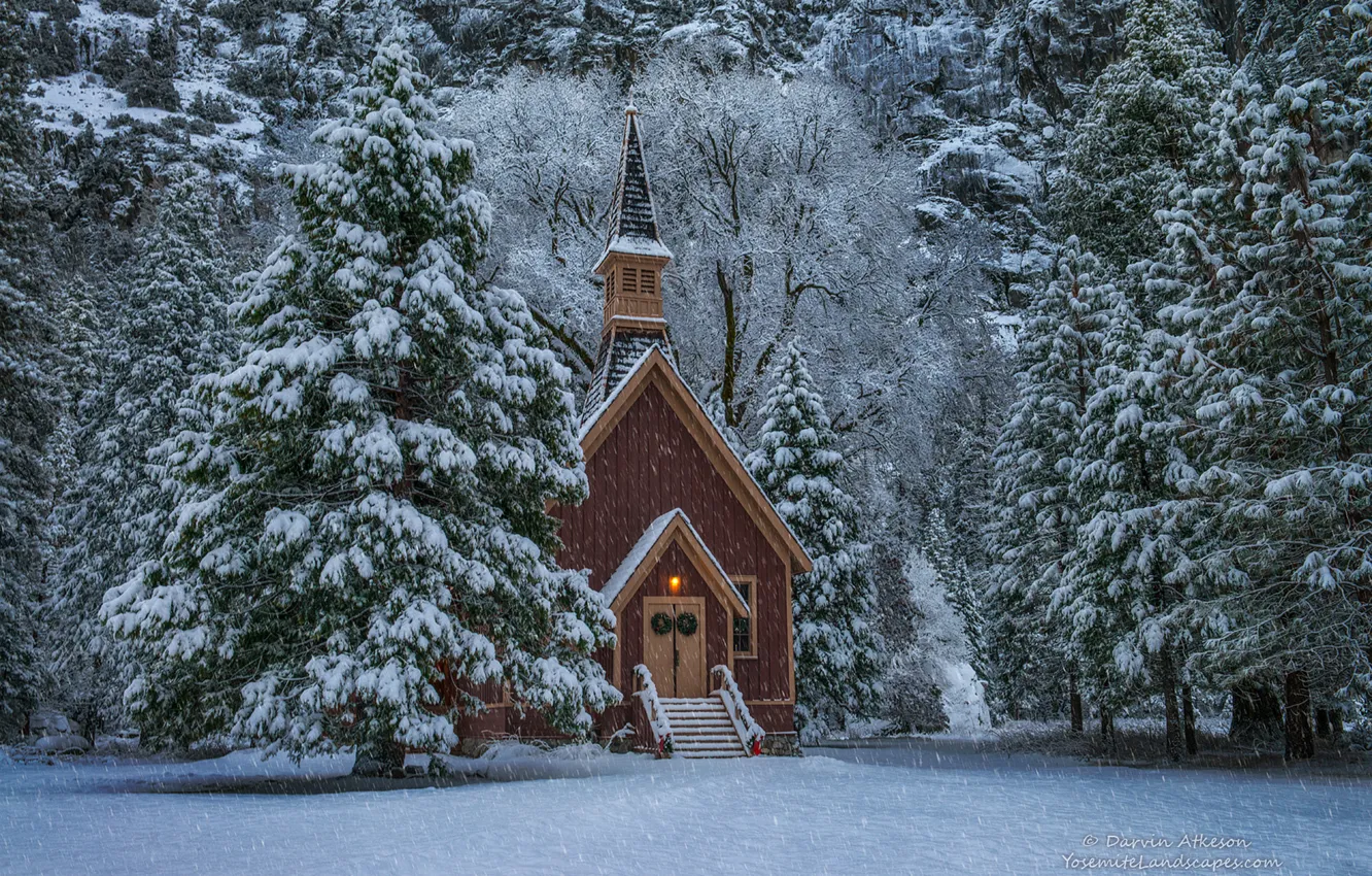 Photo wallpaper winter, forest, snow, trees, Church, Nevada