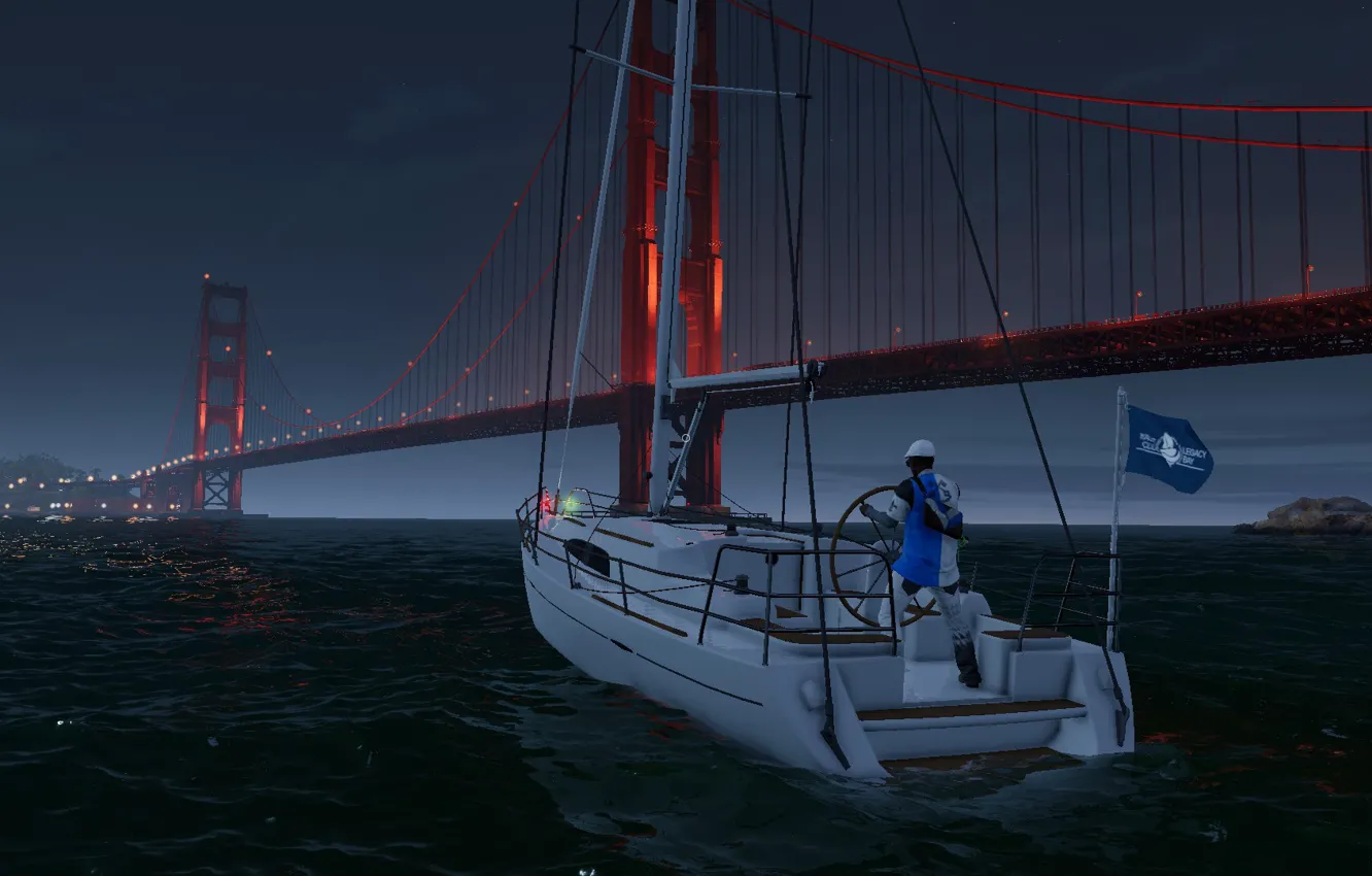 Photo wallpaper night, bridge, yacht