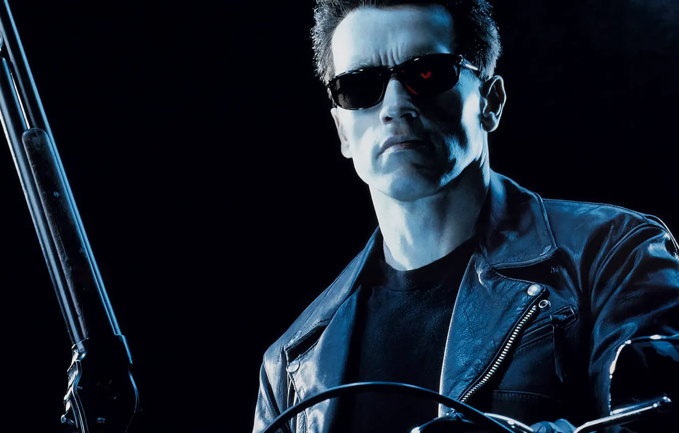 Photo wallpaper glasses, shotgun, Arnold Schwarzenegger, Terminator 2