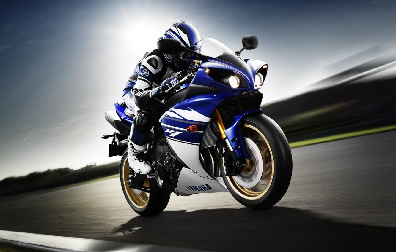 Photo wallpaper speed, motorcyclist, Yamaha, front, Yamaha, YZF-R1, sport bike