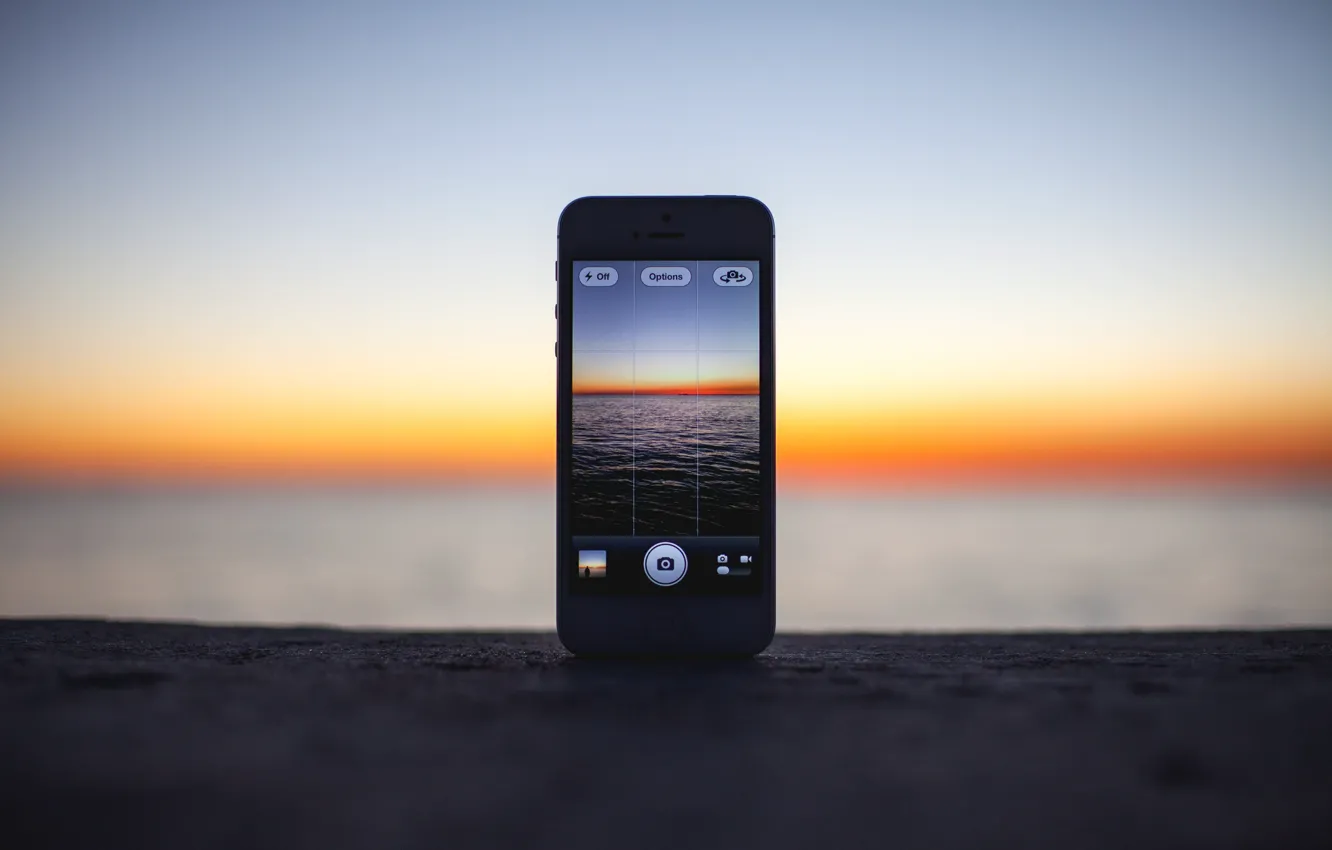 Photo wallpaper sea, sunset, camera, horizon, iphone, screen, the, iPhone