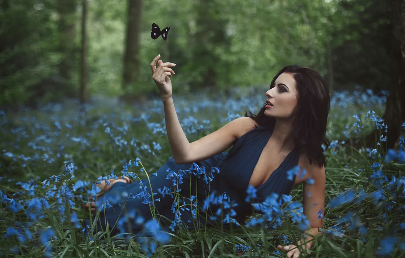 Photo wallpaper girl, butterfly, flowers, Amy Spanos