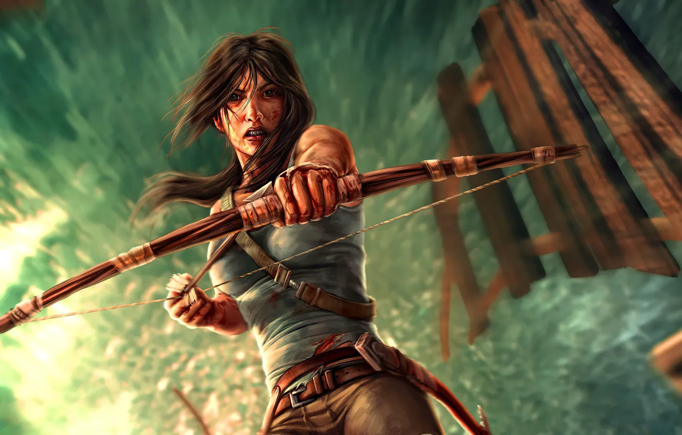 Photo wallpaper Bow, Tomb Raider, Lara Croft, Art, Lara Croft, Arrow, Video Game, Tomb Raider