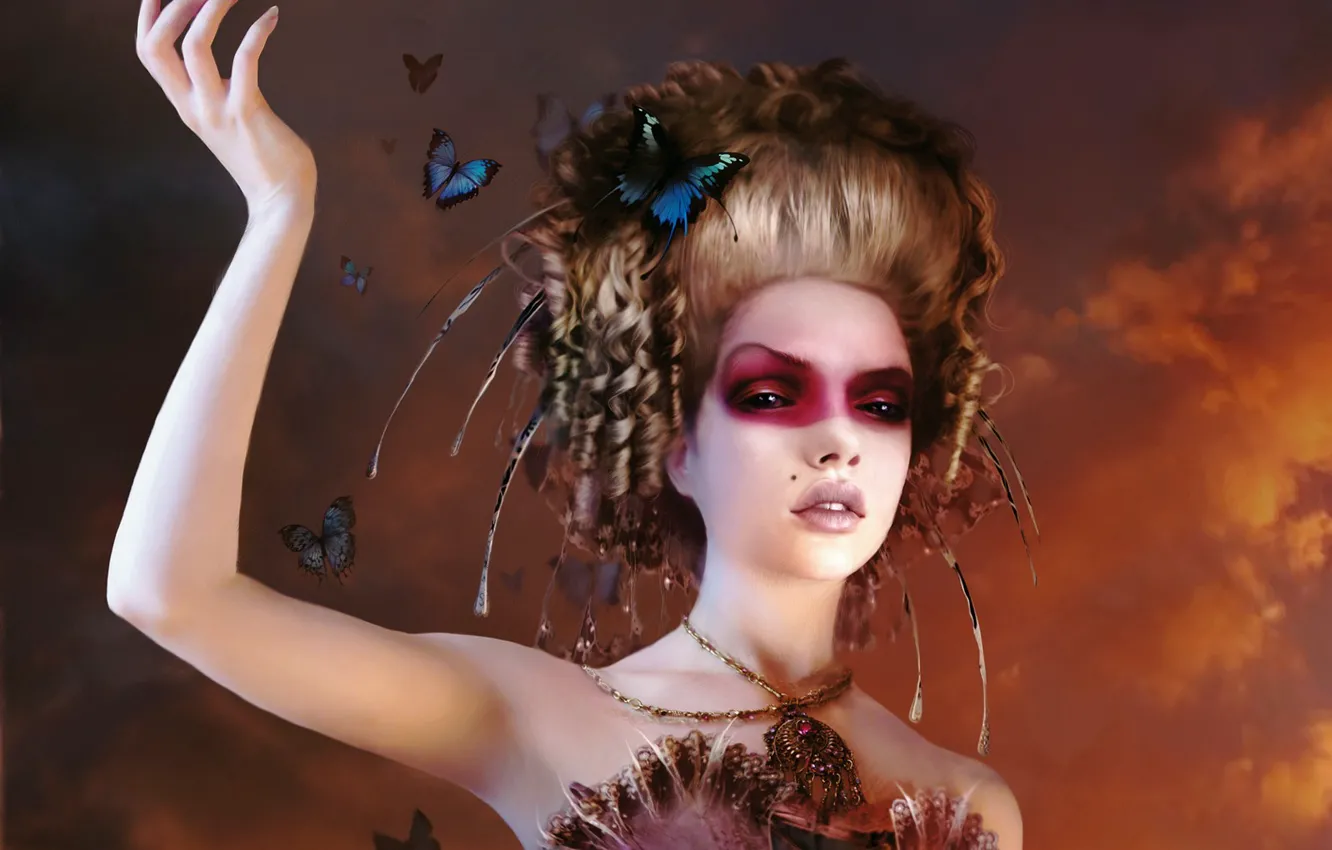 Photo wallpaper makeup, Butterfly, hairstyle