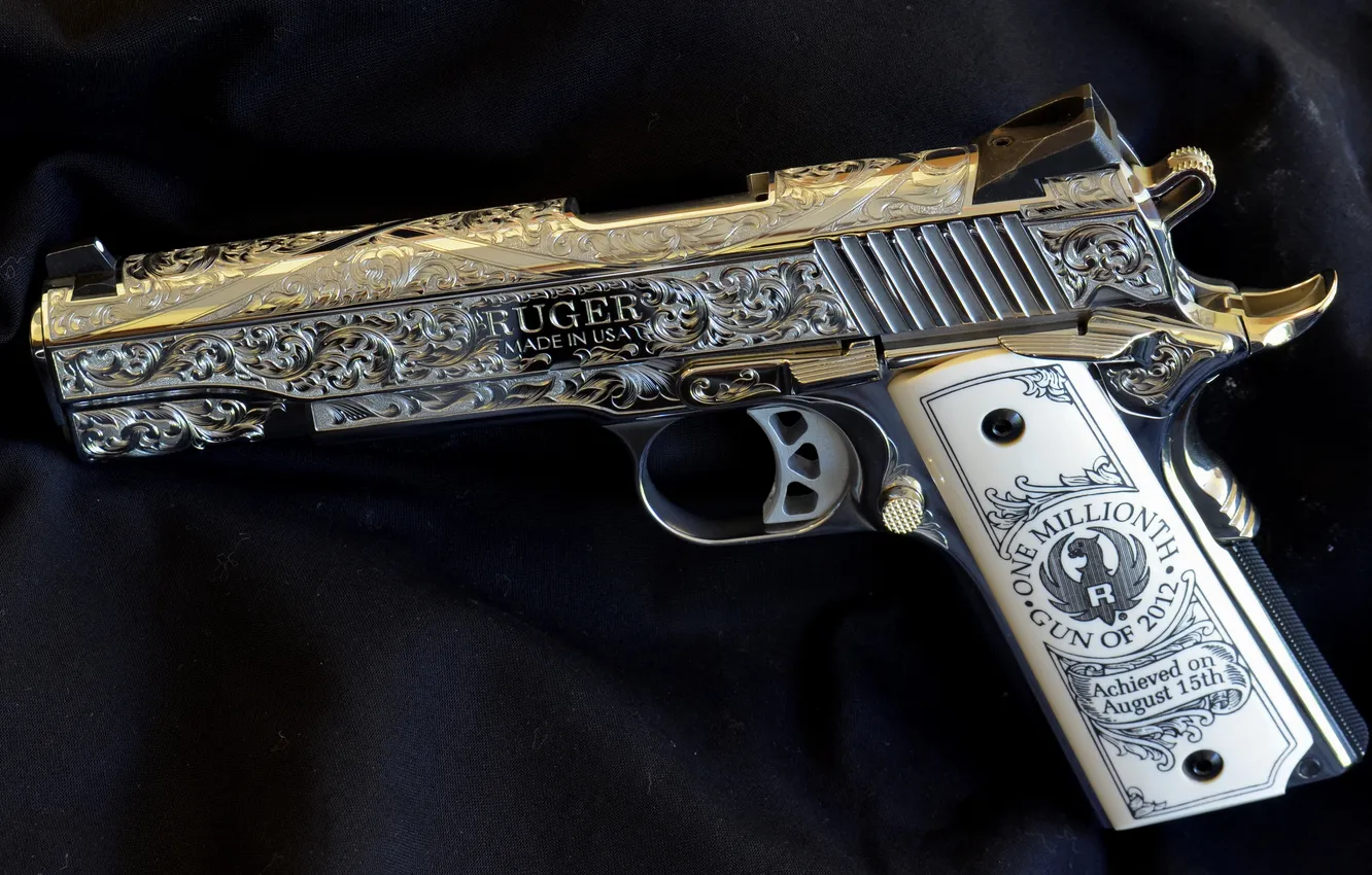 Photo wallpaper pistol, Ruger, Silver, handgun, decorated