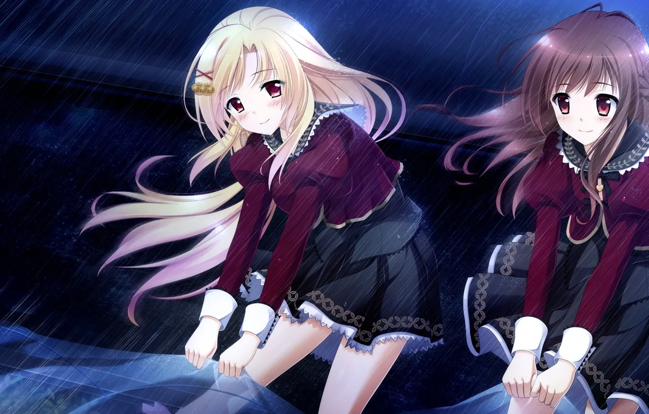 Photo wallpaper girl, smile, rain, game cg, Sakura Mau Otome no Rondo, Effectively Aoi, Sakura Kadowaki