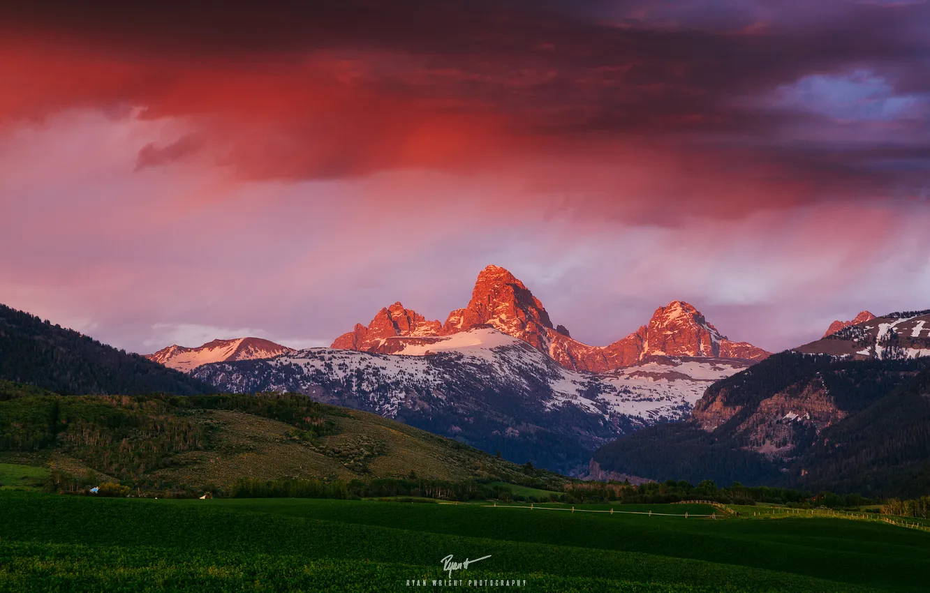 Photo wallpaper sunset, the evening, USA, state, national Park Grand Teton, Idaho