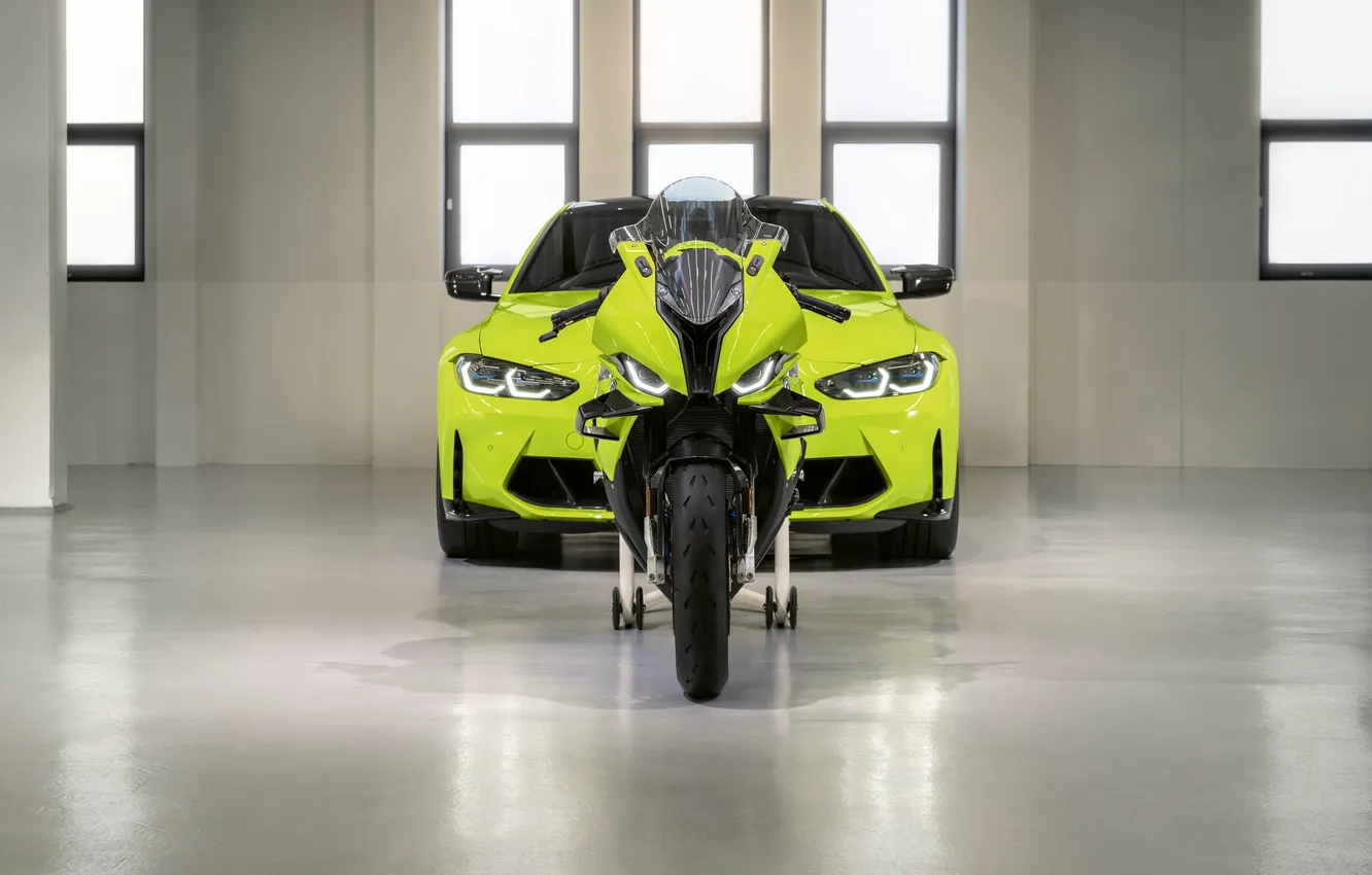 Photo wallpaper auto, Moto, BMW, light green color